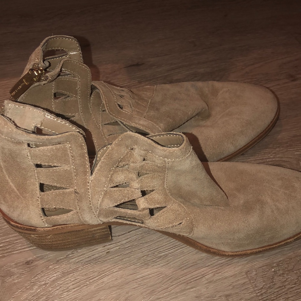 Vince Camuto tan cut out booties